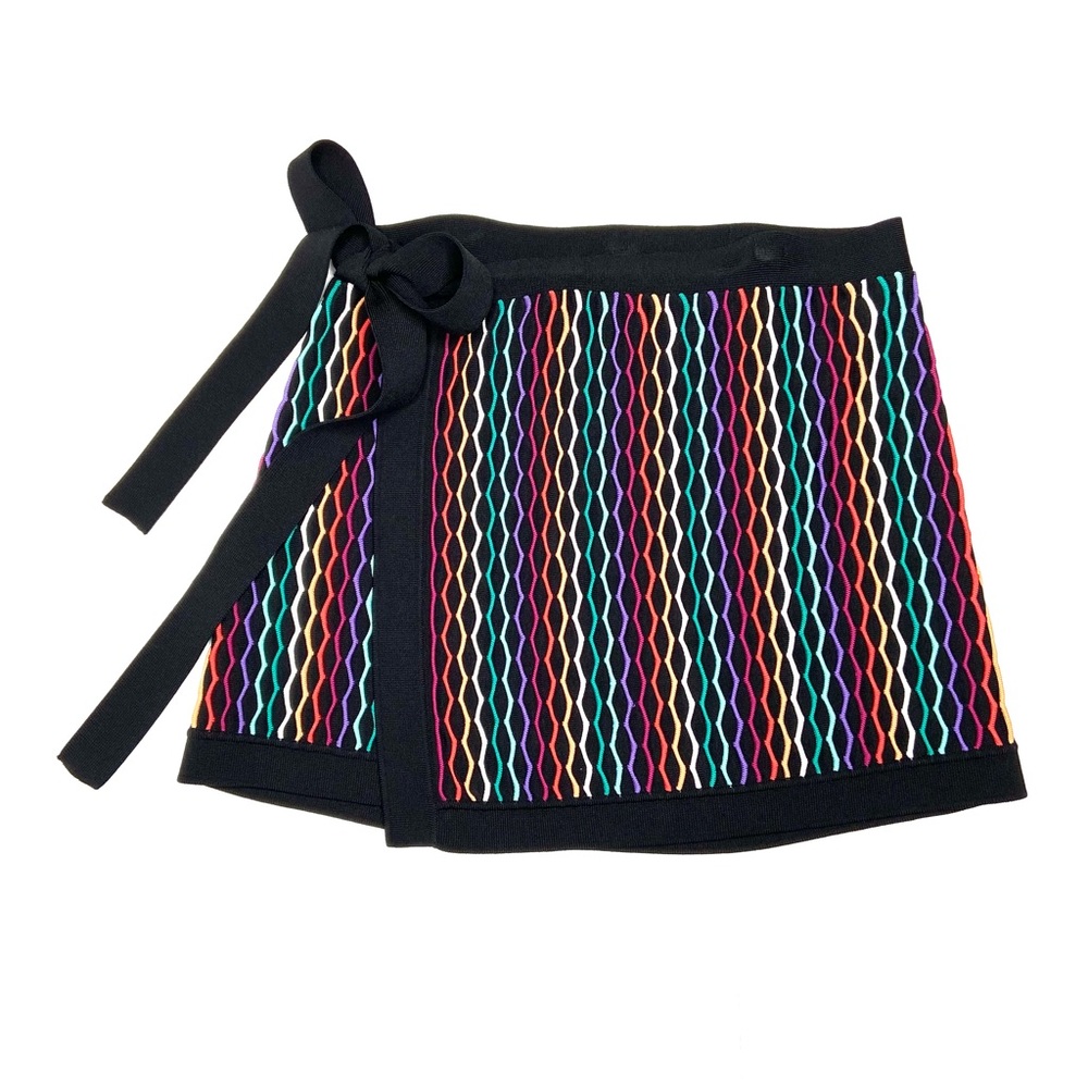 NWT Revolve NBD Benton Muti-Color Raised Zig Zag Knit Wrap Mini Skirt Size Small